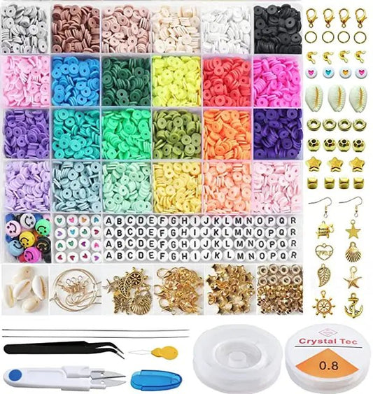 6000pcs Heishi Flat Beads for DIY Jewellery Making 24 Colours Polymer Clay Beads for Bracelet Making Kit for Girls