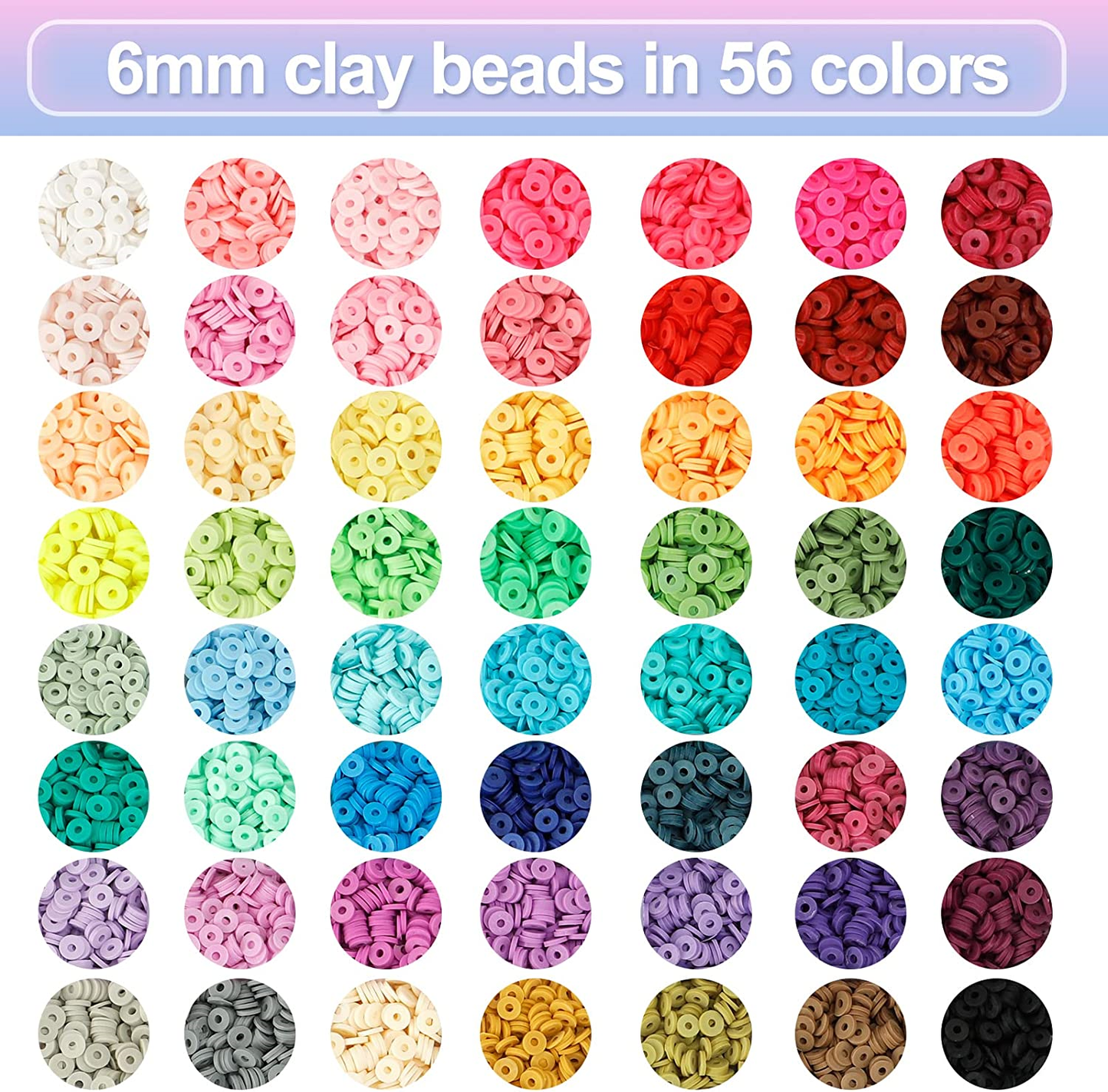 56 Colors 14420pcs 6mm Polymer Clay Beads Heishi Flat Round Clay Bead DIY Jewelry Making Kit