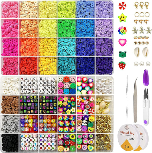 7860pcs 28 Colors 6mm Flat Round Ceramics Polymer Clay Bead Alphabet Beads Jewelry Making Kit