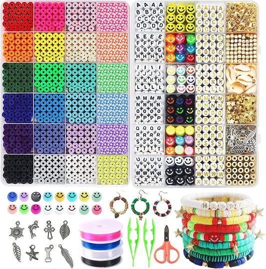 7200pcs Polymer Clay Beads Set 24 Colors Clay Round Disc Spacer Heishi Beads Jewelry Making Kit