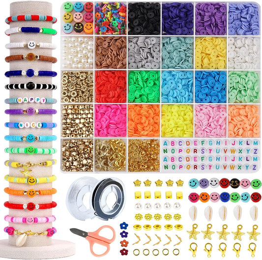 20 Colours 5300pcs Clay Heishi Beads Jewellery Making Kit Smiley Face Clay Flat Beads