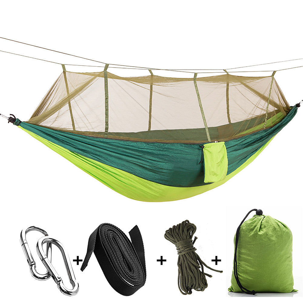Camping Hammock with Mosquito Net Double Hammock Outdoor Portable Breathable Parachute Nylon with Carabiners and Tree Straps for 2 person