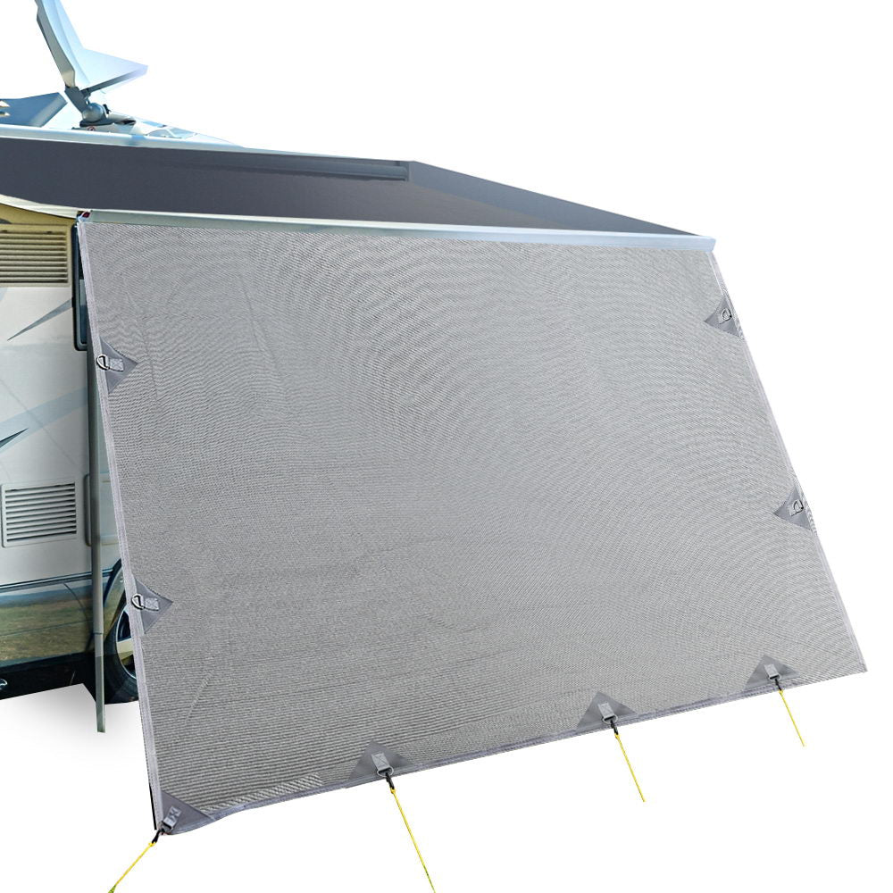 Caravan Privacy Screen Roll Out Awning 3.4x1.95M End Wall Side Sun Shade Grey