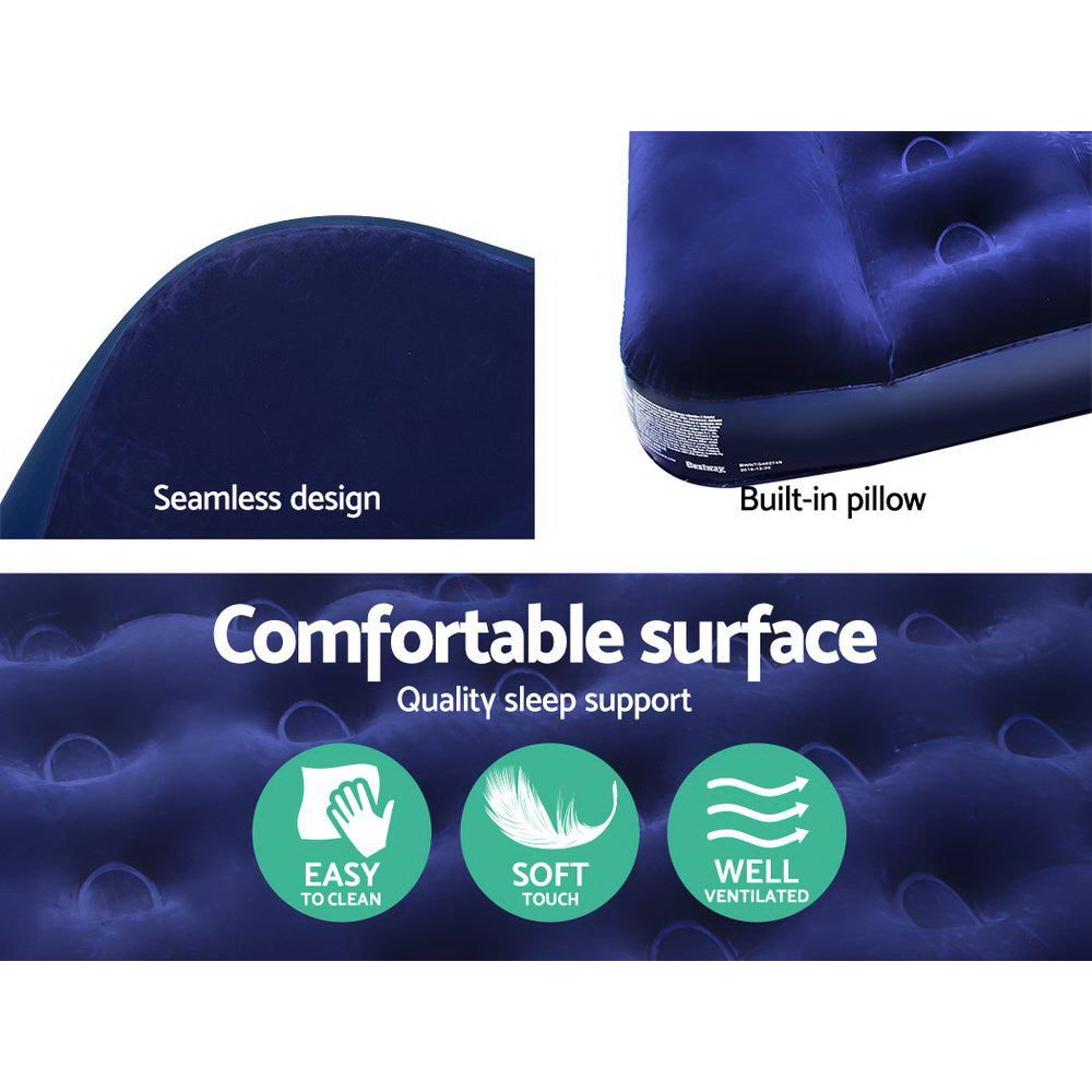 Single Size Inflatable Air Camping Mattress Built in Foot Pump Bestway - Navy