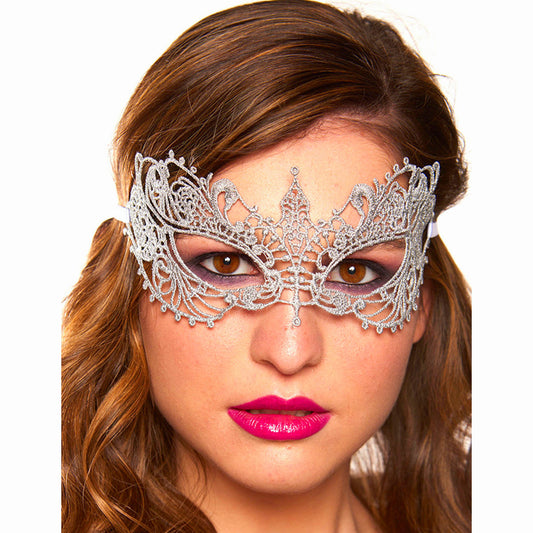 Silver Cotton Lace Venetian Masquerade Eye Mask