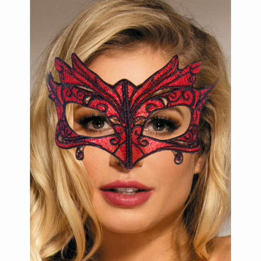 Red & Black Cotton Lace Venetian Masquerade Eye Mask