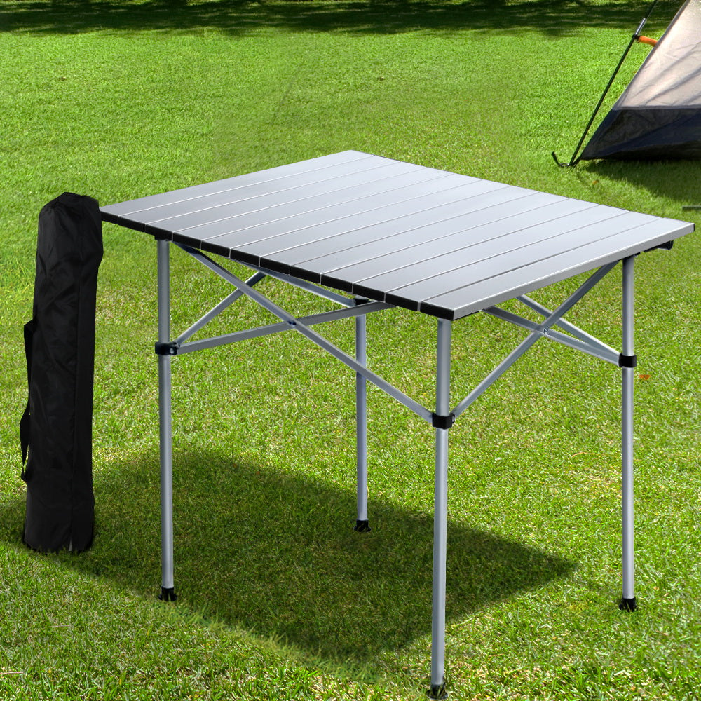 Weisshorn Folding Camping Table 70CM Roll Up Outdoor Picnic BBQ Aluminium Desk
