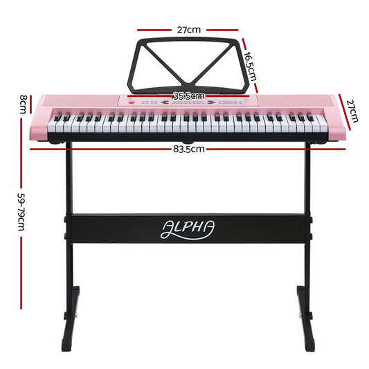 Alpha 61 Keys Electronic Piano Keyboard Digital Electric w/ Stand Lighted Pink
