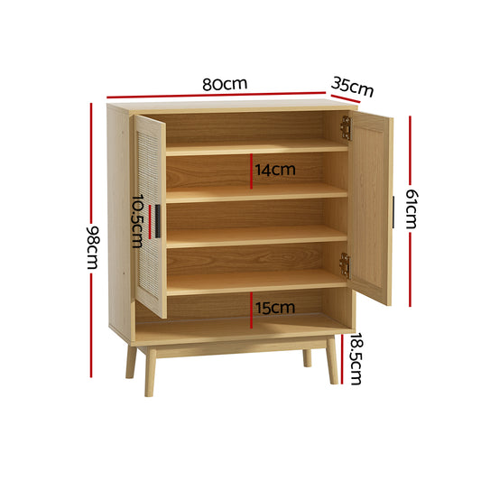 Artiss Shoe Cabinet Rattan Shoes Storage Rack Organiser Wooden Cupboard Shelf