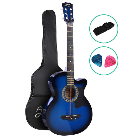 Alpha 38 Inch Acoustic Guitar Wooden Body Steel String Full Size Cutaway Blue