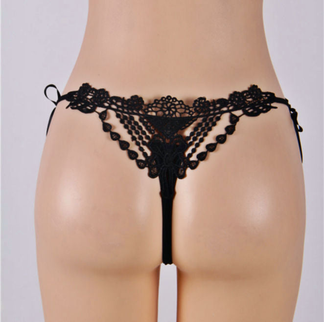 Venice Lace Thong Black G-string with Lace-up sides Women's Lingerie