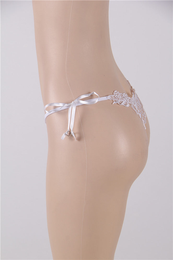 Plus Size Venice Lace Thong White G-string with Lace-up sides Women's Lingerie