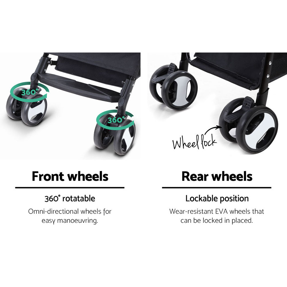 i.Pet Pet Stroller Dog Pram Cat Carrier Travel Large Pushchair Foldable 4 Wheels Black