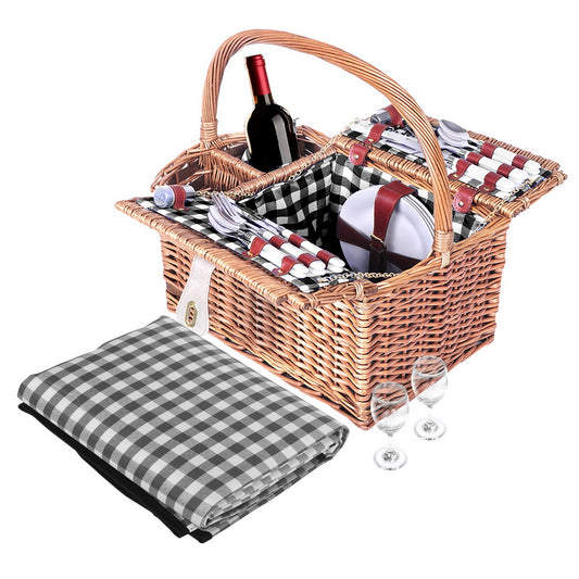 Alfresco 4 Person Picnic Basket Set Insulated Outdoor Blanket Bag