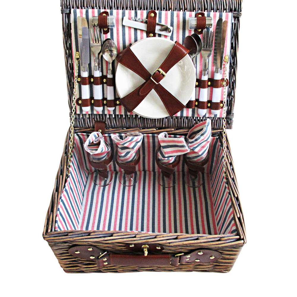 Alfresco 4 Person Picnic Basket Set Insulated Blanket Bag