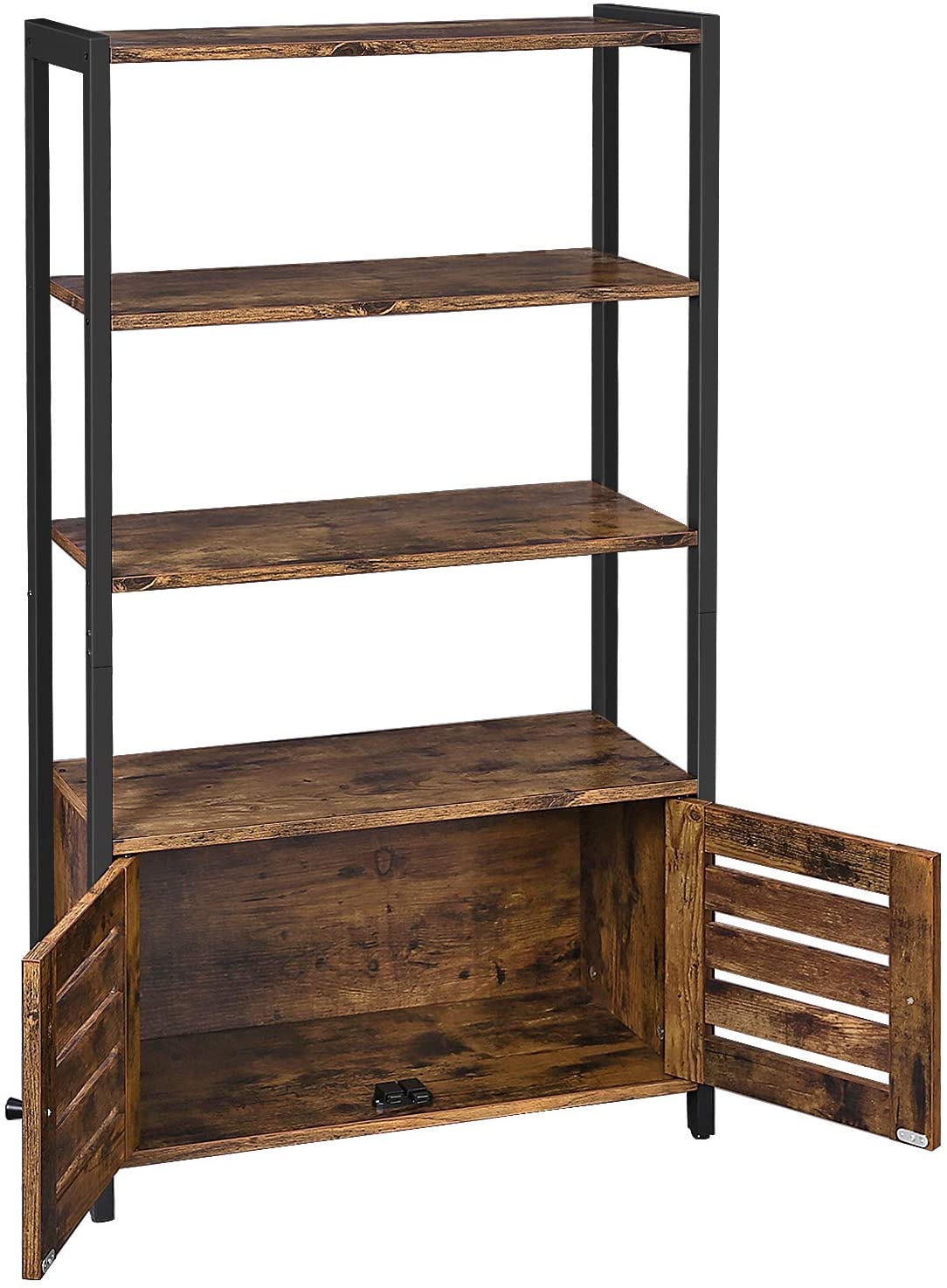 Floor-Standing Storage Cabinet and Cupboard with 2 Louvred Doors and 3 Shelves, Rustic Brown