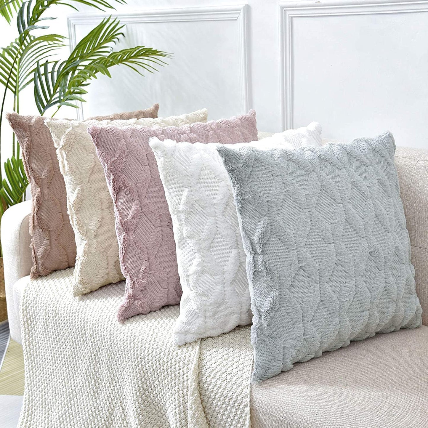2 Pack Decorative Boho Throw Pillow Covers 45 x 45 cm (White)