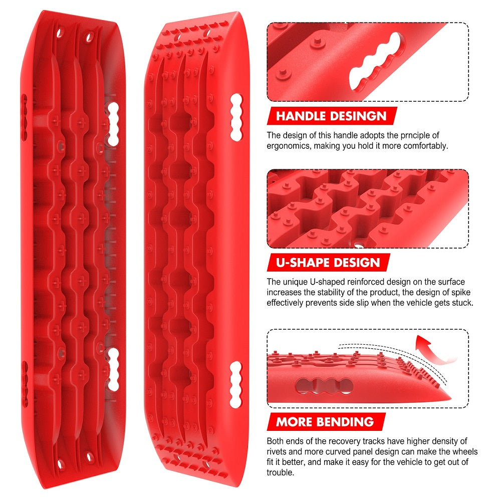 X-BULL Recovery tracks 10T Sand Mud Snow RED Offroad 4WD 4x4 2pc 91cm Gen 2.0 - red