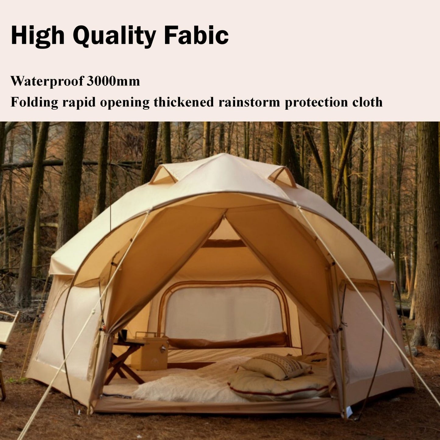 Large Space Luxury Frog Hexagonal Tent 5-8 Person Double Layer - Khaki