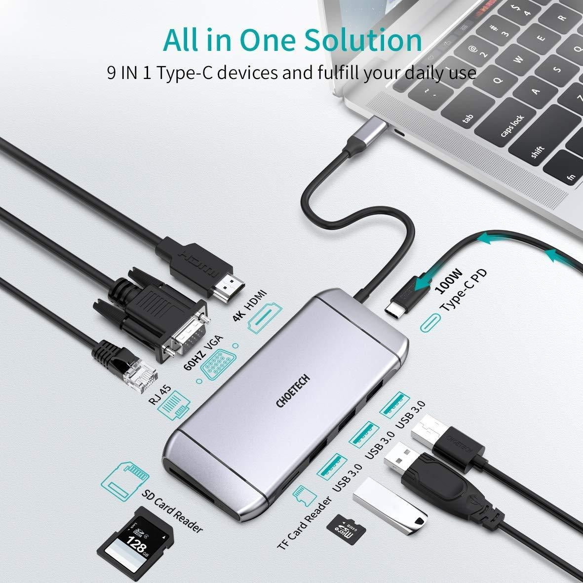 CHOETECH HUB-M15 USB-C 9-in-1 Multifunction Adapter