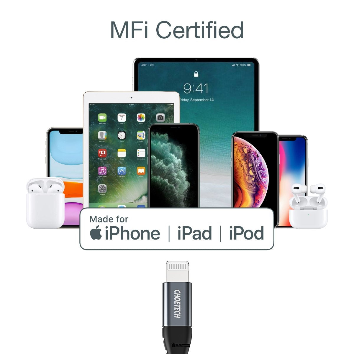 CHOETECH IP0039 USB-C To Lightning Apple MFi Certified Cable For iPhone 1.2M