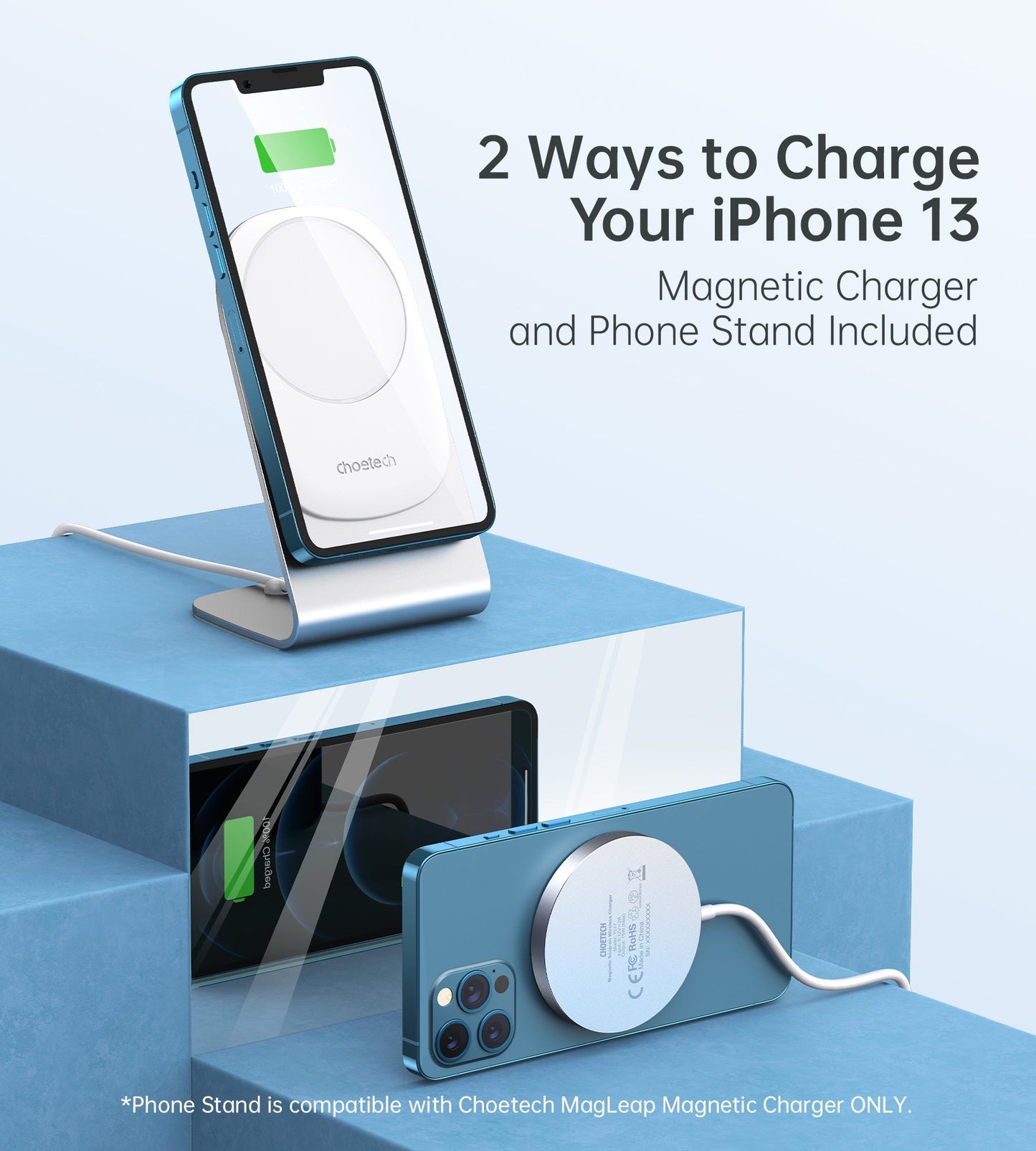 CHOETECH MIX00117SL Magasafe Fast Wireless Charger Stand Holder With PD20w Apadater For iPhone 13/iPhone 12 (H047+T517)
