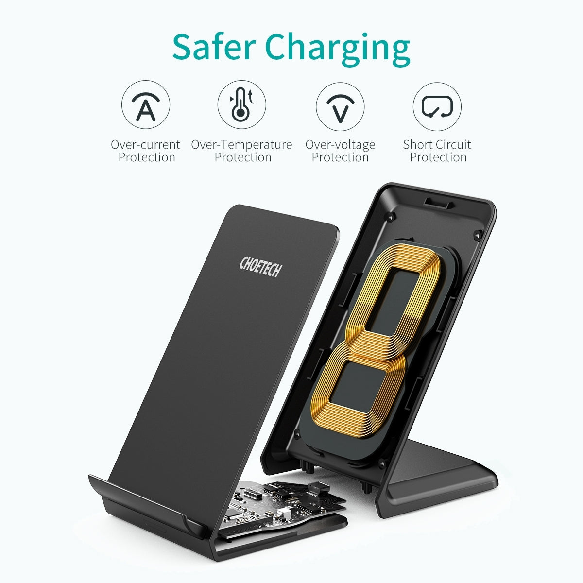 CHOETECH T524S 10W/7.5W Fast Wireless Charging Stand with AC Adapter