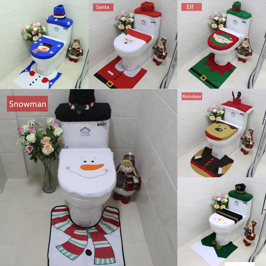 4pcs Christmas Toilet Seat Cover Rug Bathroom Set Santa Snowman Xmas Home Décor, Snowman A