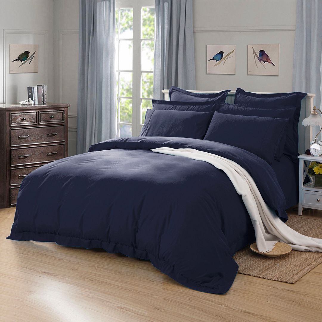 1000TC Tailored King Size Quilt/Duvet Cover Set - Midnight Blue