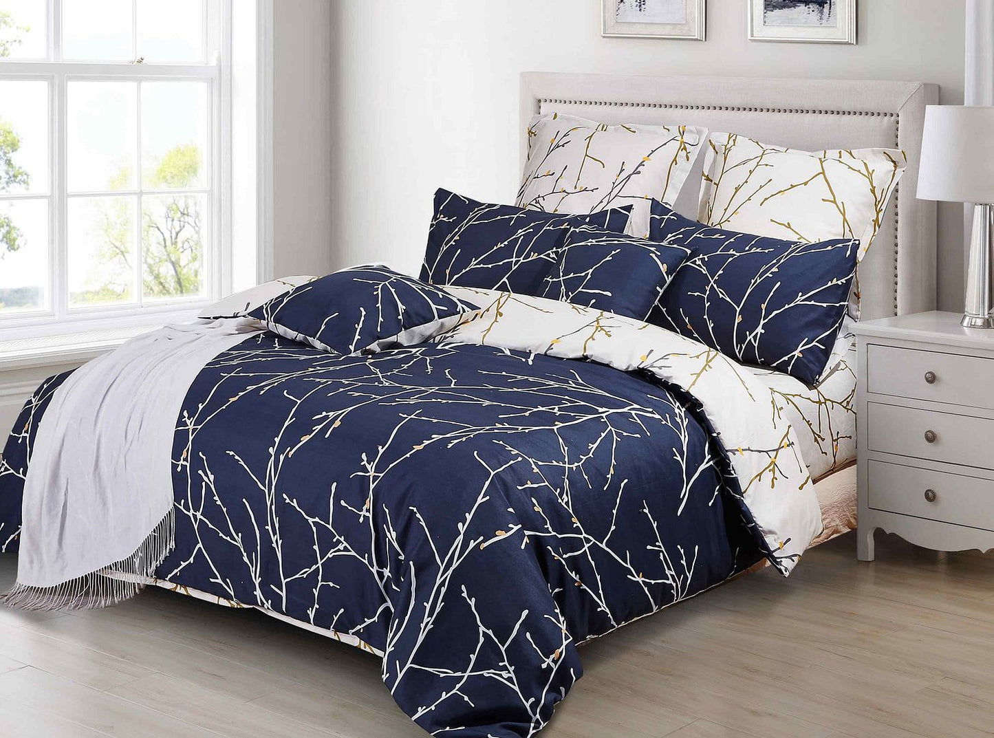 Tree Reversible Double Size Blue Duvet Quilt Cover Set