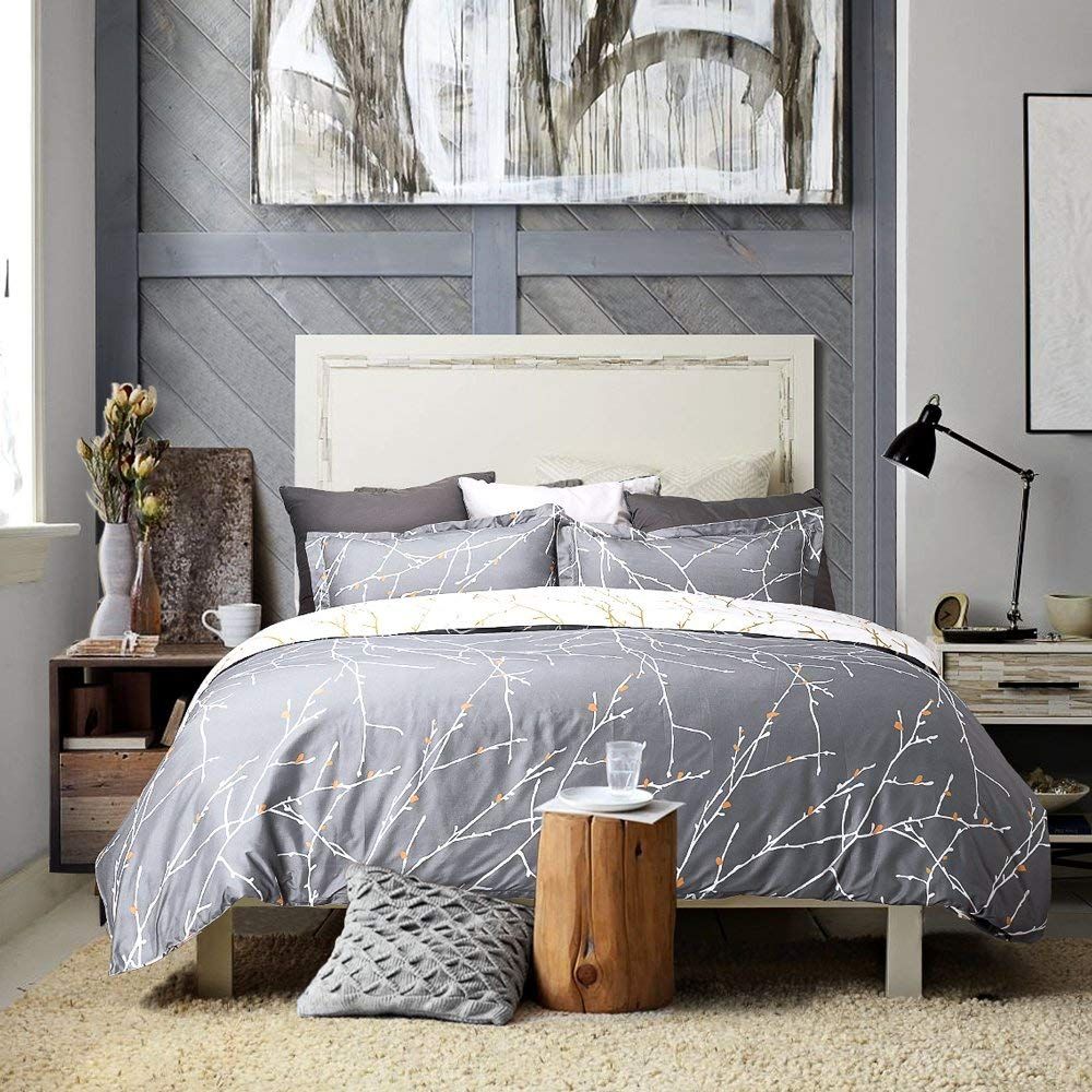 Tree Reversible King Size Grey Duvet Quilt Cover Set