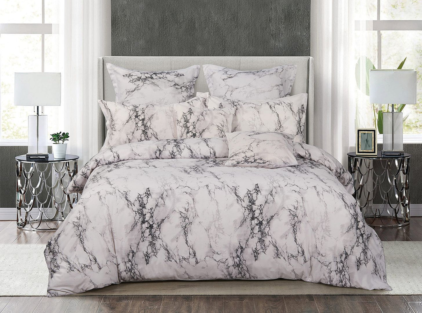 White Marble Queen Size Duvet Quilt Cover Set