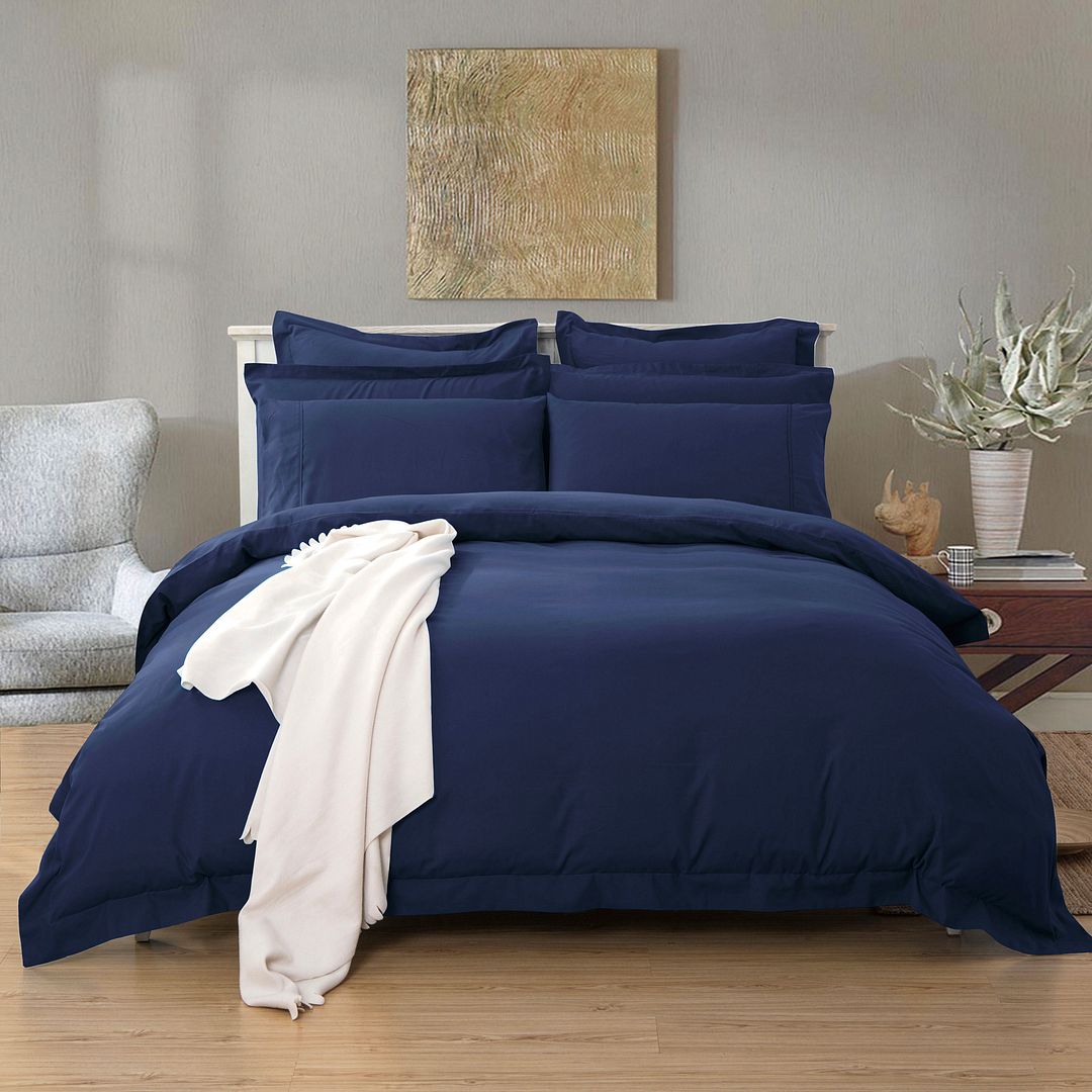 1000TC Tailored Queen Size Quilt/Duvet Cover Set - Midnight Blue