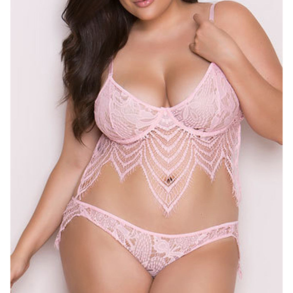 Lace Tassel 3/4 Cup Bra & Panty Set Plus Size Colours: Black & Blushing Pink Sizes Small to 2XL